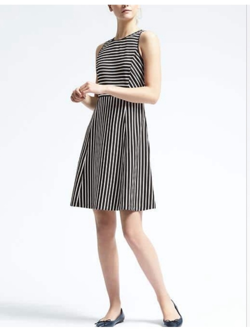 Banana Republic Black and White Striped A-Line Dress